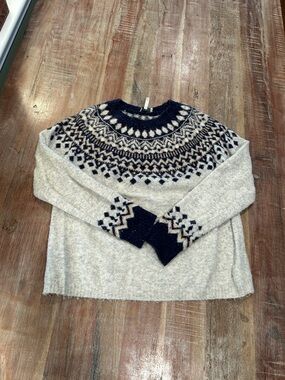 Joie VTG Cream and Navy Fair Isle Crewneck Sweater